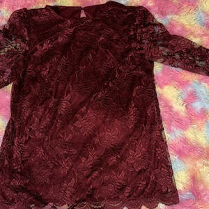 David Rose Vintage Burgundy 2 Piece Lace Suit with Skirt and Top Sz 16w